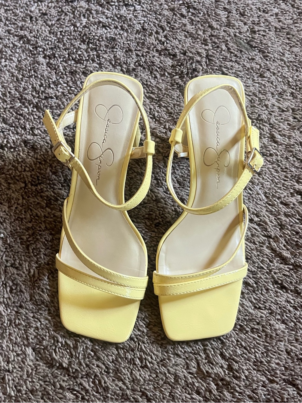 Jessica Simpson Pastel Yellow Square-Toe Strappy Heels